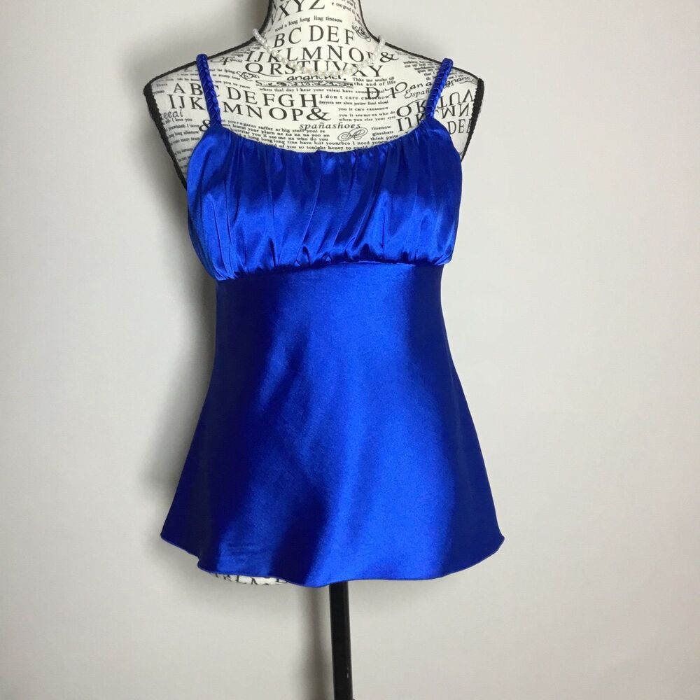 Bright blue satin babydoll top braided straps fairycore fairy y2k slinky S